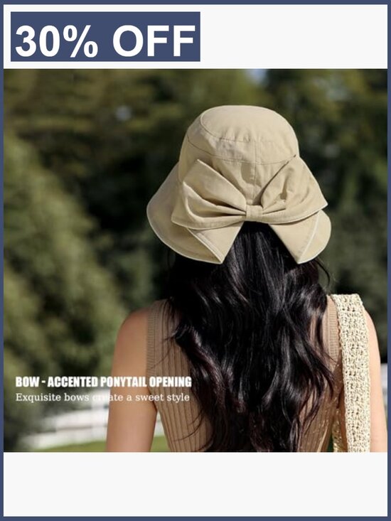 Foldable Wide Brim Sun Hat Cotton Blend Packable Ponytail main image 3